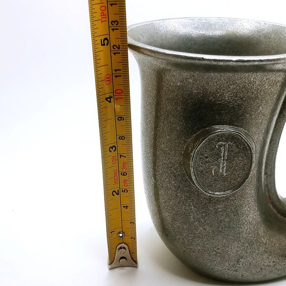 Vintage Pewter Pitcher Mug 5" Tankard Horn Stein Cup Monogrammed 'J' Marked - Picture 11 of 13
